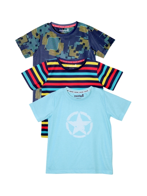 

mezmoda Boys Pack of 3 Printed Round Neck T-shirts, Blue