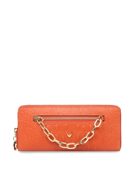 

Hidesign Women Orange Crocodile Skin Textured Leather Zip Around Wallet