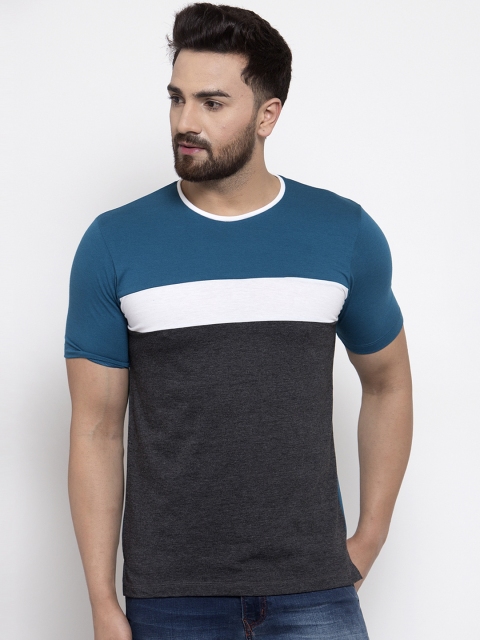 

Kalt Men Grey Melange Colourblocked Round Neck T-shirt