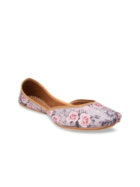 

Jivaana Women Grey Printed Leather Mojaris