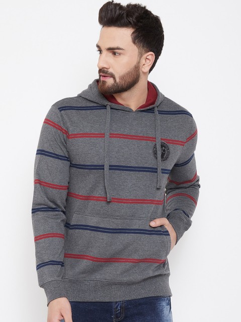 

Austin wood Men Charcoal Striped Hooded Sweatshirt