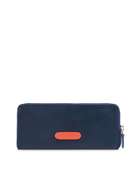 

Hidesign Women Navy Blue Striped Leather Zip Around Wallet