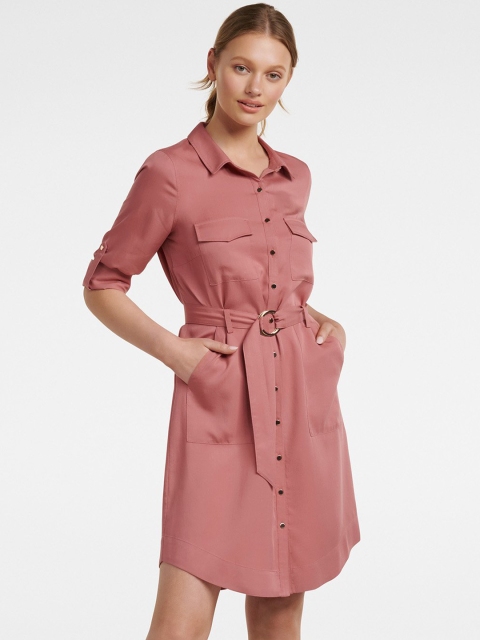 

Forever New Women Pink Solid Shirt Dress