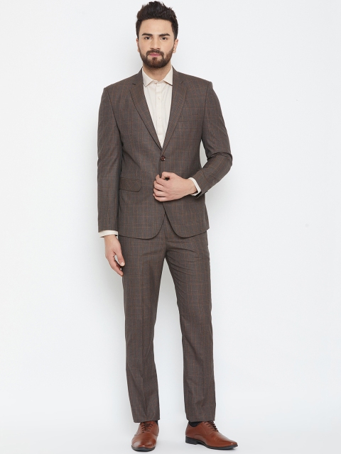 

Canary London Men Brown Checked Slim-Fit Single-Breasted Formal Suit