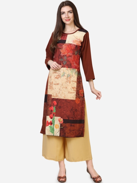 

Florence Women Brown & Beige Floral Printed Straight Kurta