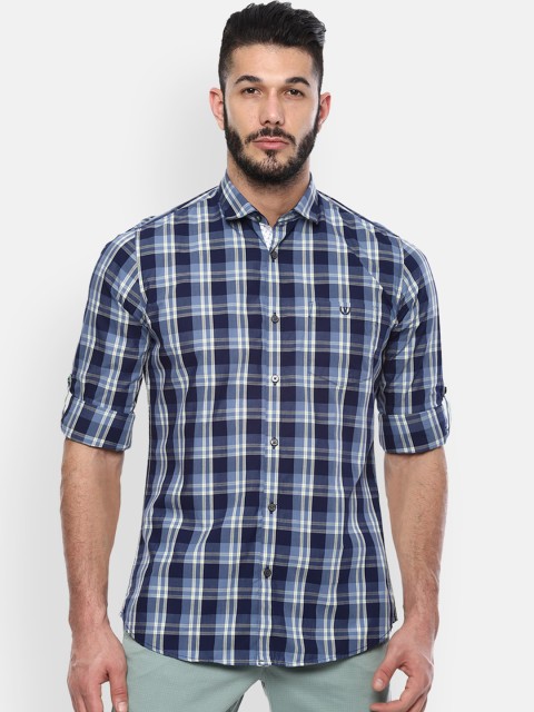 

Van Heusen Sport Men Navy Blue & White Slim Fit Checked Casual Shirt