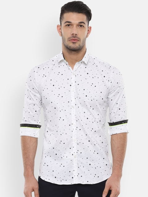

V Dot Men White & Blue Slim Fit Printed Casual Shirt