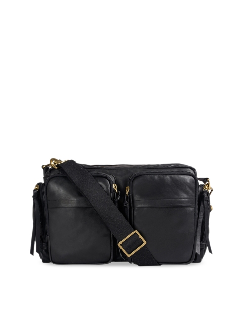 

Hidesign Black Solid Leather Shoulder Bag