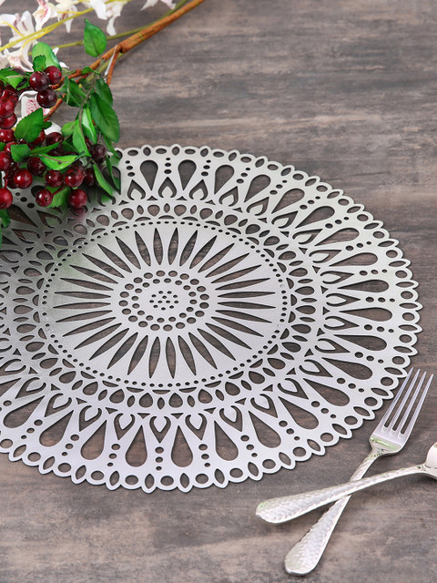 

Pure Home and Living Set of 6 Silver-Toned Solid Round Table Placemats