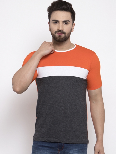

Kalt Men Orange Colourblocked Round Neck T-shirt