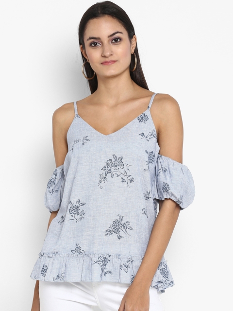 

MIAMINX Women Blue Floral Print A-Line Top