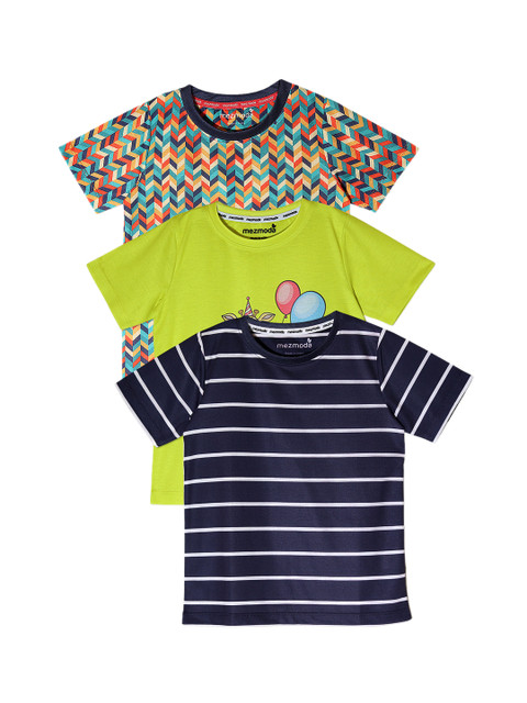 

mezmoda Boys Pack of 3 Round Neck T-shirts, Navy blue
