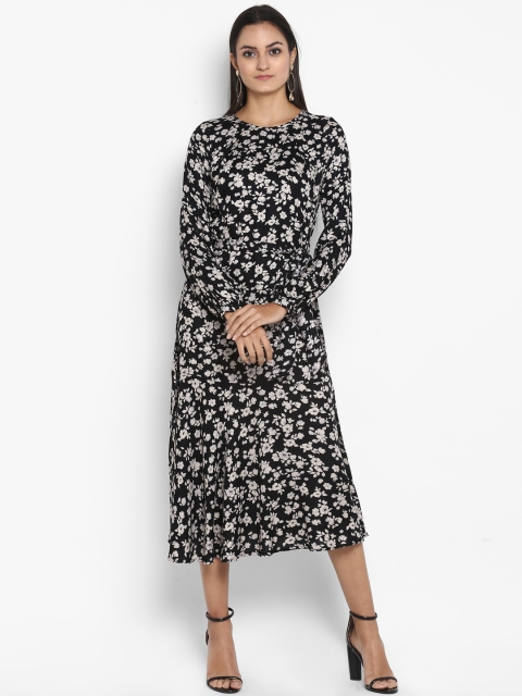 

MIAMINX Women Black Printed Fit and Flare Dress
