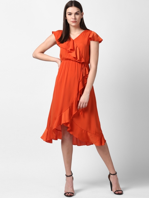 

StyleStone Women Orange Solid Wrap Dress
