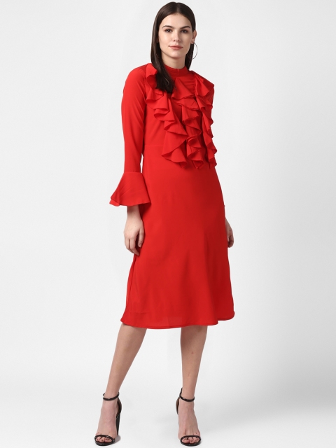 

StyleStone Women Red Solid Ruffled Fit & Flare Dress