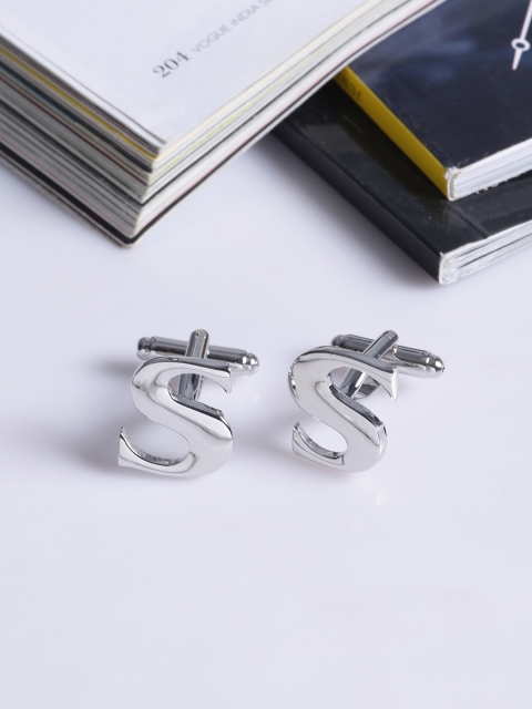 

Tistabene Rhodium Plated Silver-Toned Alphabet Cufflinks