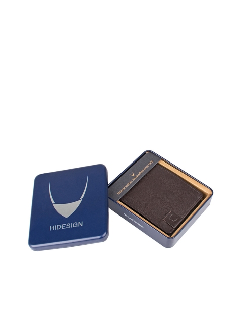Hidesign Men Brown Textured Two Fold RFID Protected Leather Wallet