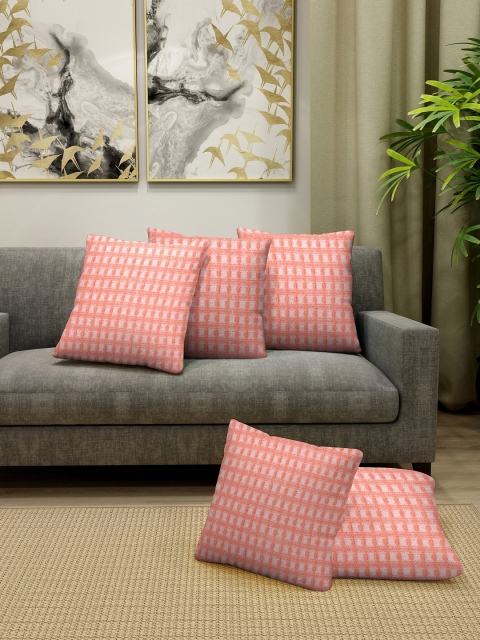 

KLOTTHE Set of 5 Orange & Off-White Jacquard Square Cushion Covers