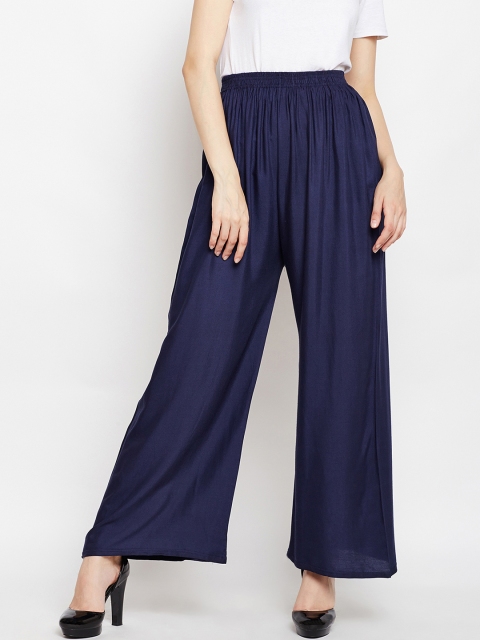 

AASK Women Navy Blue Solid Straight Palazzos