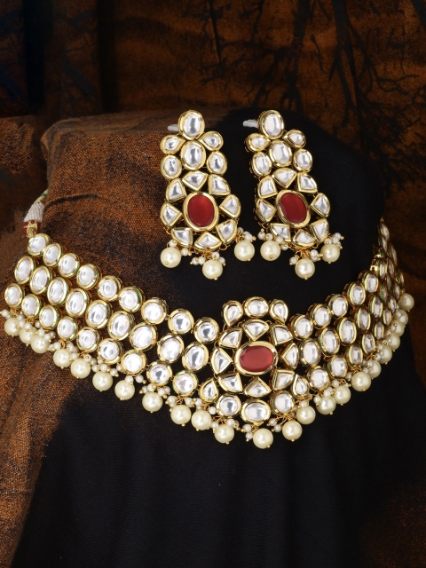 

Tistabene Gold-Plated Red Stone-Studded Jewellery Set