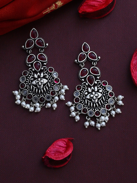 

Voylla Silver-Plated & Pink Classic Drop Earrings