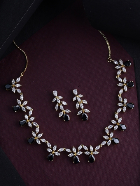 

Studio Voylla Gold-Plated White & Black CZ Studded Handcrafted Jewellery Set
