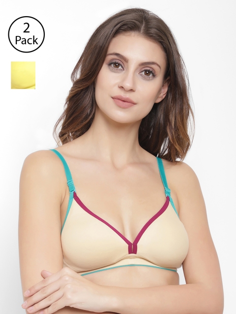 

Floret Pack of 2 Solid Non-Wired Non Padded T-shirt Bras, Beige