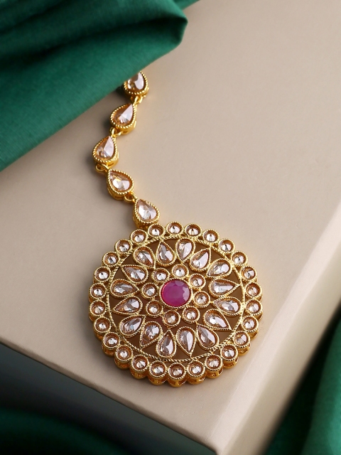 

Voylla Pink Gold-Plated Pink Handcrafted Maang Tikka