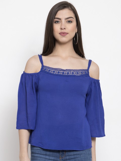

VOXATI Women Blue Self Design A-Line Top
