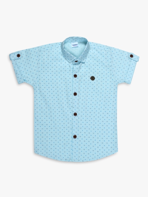 

Superminis Boys Blue Regular Fit Printed Casual Shirt
