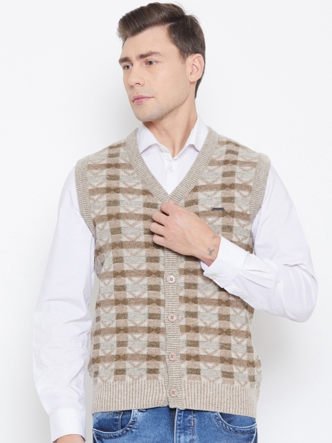 

Duke Men Beige & Brown Checked Cardigan
