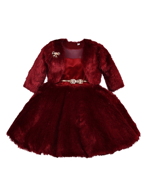 

Wish Karo Girls Maroon Solid Fit and Flare Dress