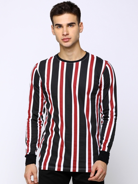 

Maniac Men Red & Black Striped Round Neck Slim Fit T-shirt