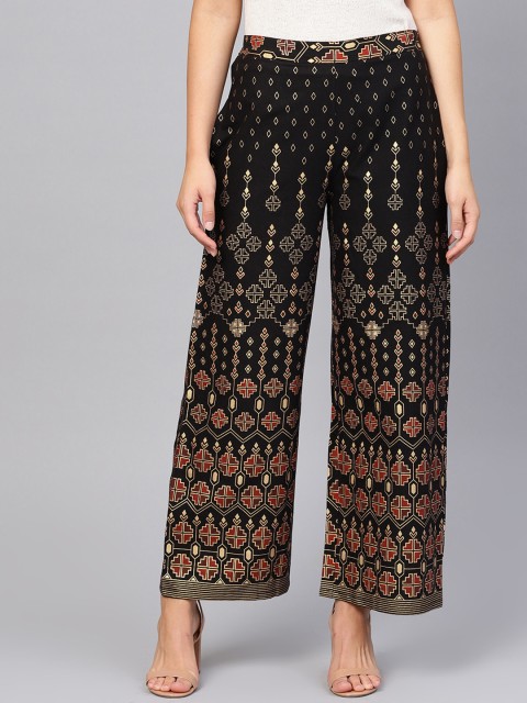 

Yuris Women Black & Golden Printed Straight Palazzos
