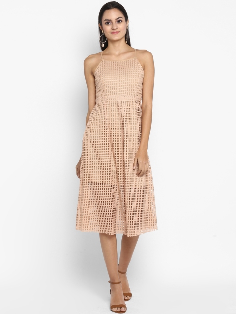 

MIAMINX Women Nude-Coloured Self Design Fit and Flare Dress
