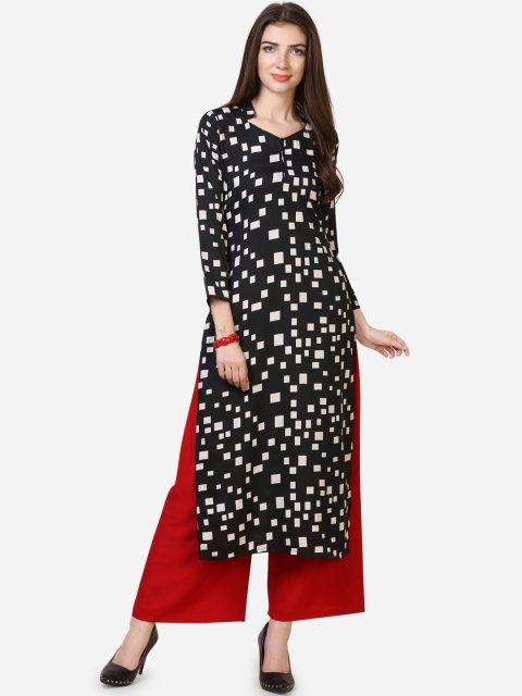 

Florence Women Black & White Printed Straight Kurta
