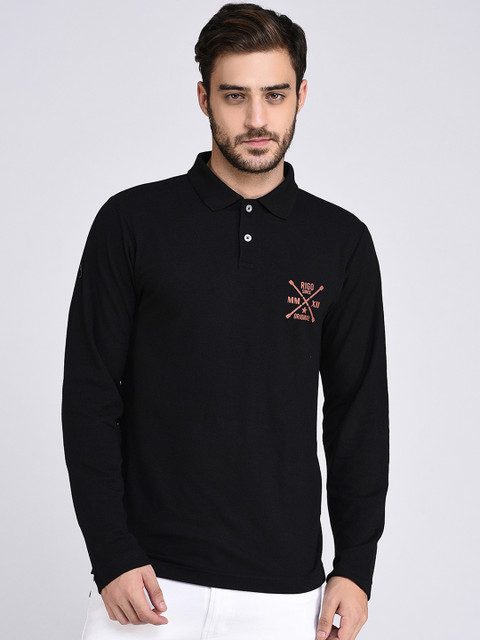 

Rigo Men Black Solid Slim Fit Polo Collar T-shirt