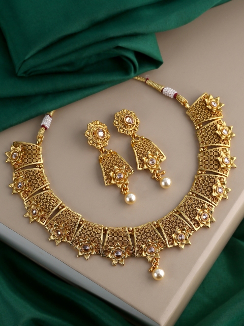 

Voylla Gold-Plated & White Stone-Studded Handcrafted Necklace Set