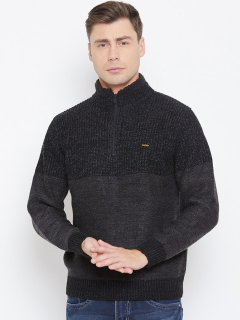 

Duke Men Charcoal Grey & Black Colourblocked Pullover Sweater