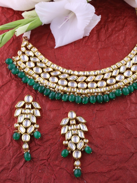 

Tistabene Green & White Gold-Plated Stone-Studded Jewellery Set