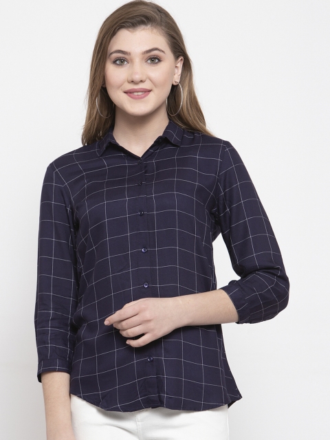 

Hancock Women Navy Blue Slim Fit Checked Formal Shirt