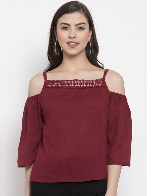 

VOXATI Women Maroon Self Design A-Line Top
