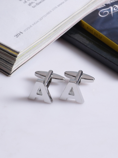 

Tistabene Rhodium Plated Silver-Toned Alphabet Cufflinks
