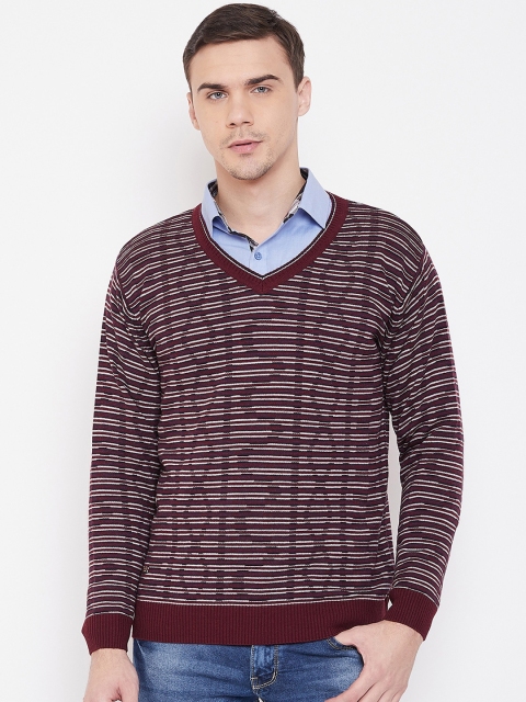 

Duke Men Maroon & Off-White Self Design Pullover Sweater