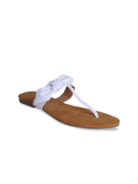 

PANAHI Women White Solid T-Strap Flats