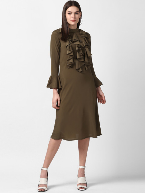 

StyleStone Women Olive Green Solid Fit and Flare Dress