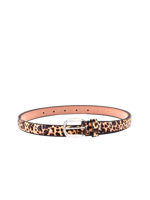 

BuckleUp Women Beige & Black Animal Print Slim Belt
