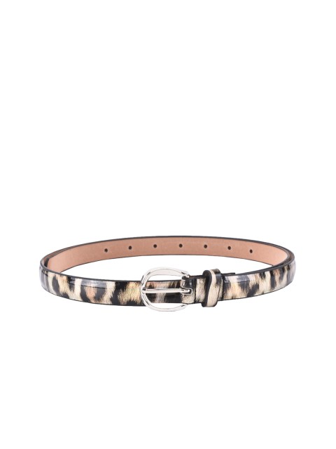 

BuckleUp Women Black & Beige Animal Print Slim Belt