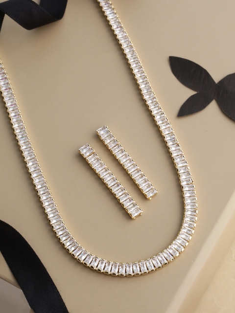 

Tistabene Gold-Plated White Artificial Stone Studded Handcrafted Jewellery Set