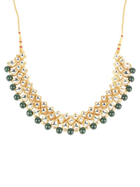 

Fabstreet Gold-Plated Green & White Kundan Studded Handcrafted Jewellery Set